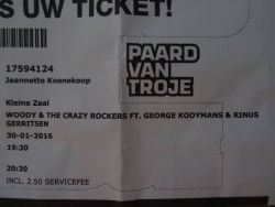 Crazy Rockers with Rinus Gerritsen show ticket January 30 2016 Den Haag - Paard